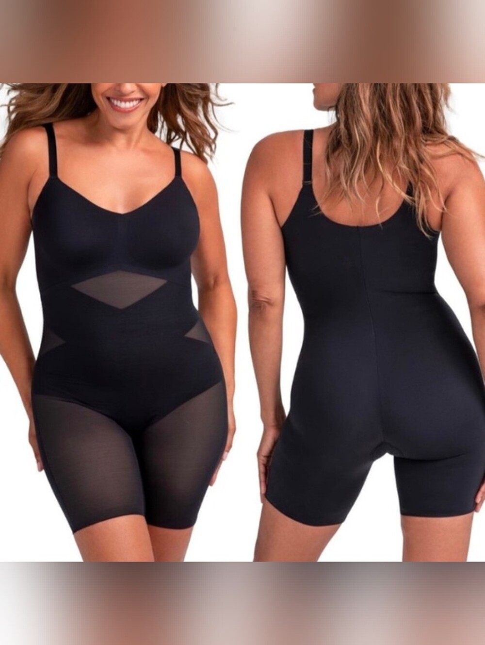 Honeylove Women's Black Superpower Mid-thigh Bodysuit Size 2X